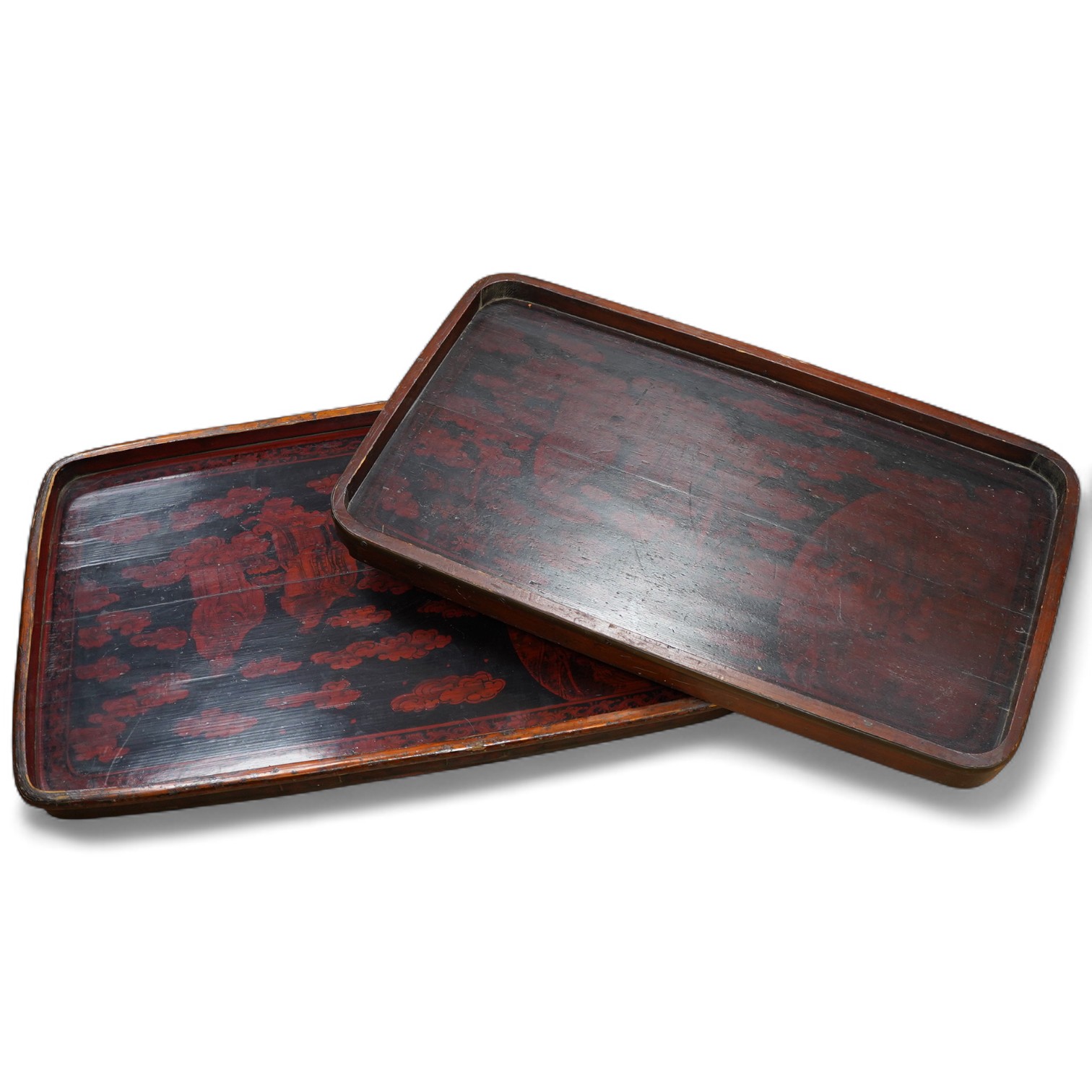 A pair of large Chinese lacquered trays 82 x 52cm